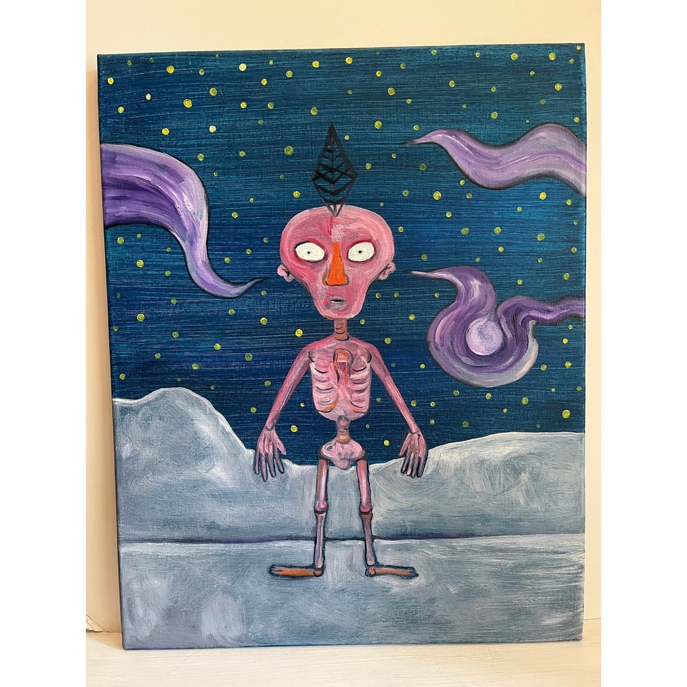 Hearing in the Afterlife - Original Oil Painting Canvas ONE OF A KIND skeleton